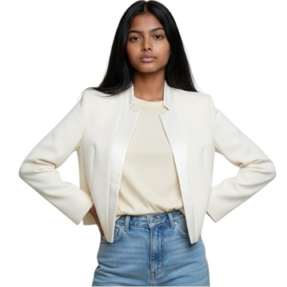 Maje Ivory Open Front Suit Blazer Career Business Work Jacket Women’s 36 - Picture 3 of 11